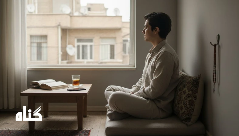 فردی کنار پنجره با گوشی روی میز و کتاب نیمه خوانده؛ تصویر مفهومی بی حوصلگی مزمن، خستگی ذهنی و بی معنایی در زندگی مدرن