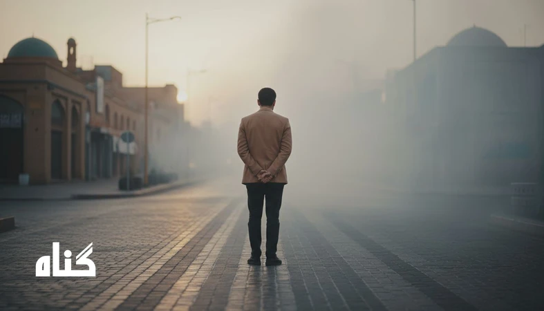 تصویر فردی در دوراهی مسیر، نماد فرار از پیامد تصمیم و مسئولیت‌پذیری در ادامه انتخاب