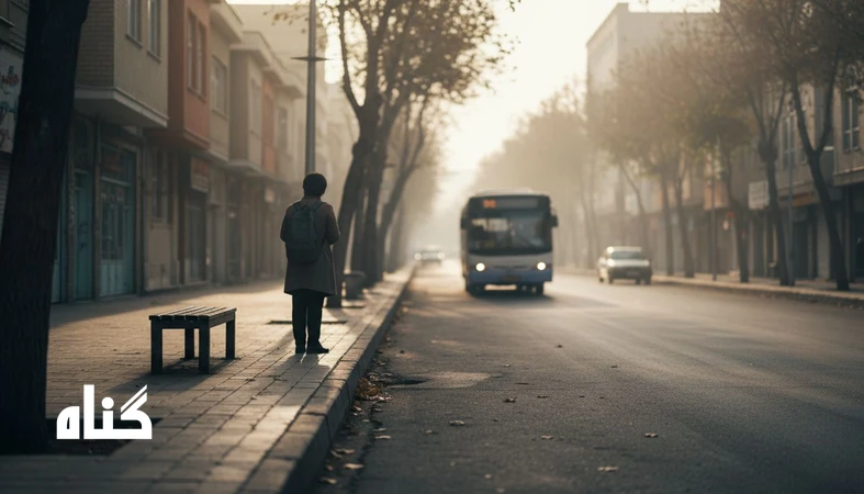 تصویر یک ایستگاه اتوبوس در صبح آرام با فردی از پشت، نماد دیر رسیدن و تجربه از دست رفتن فرصت ها و تعویق تصمیم گیری